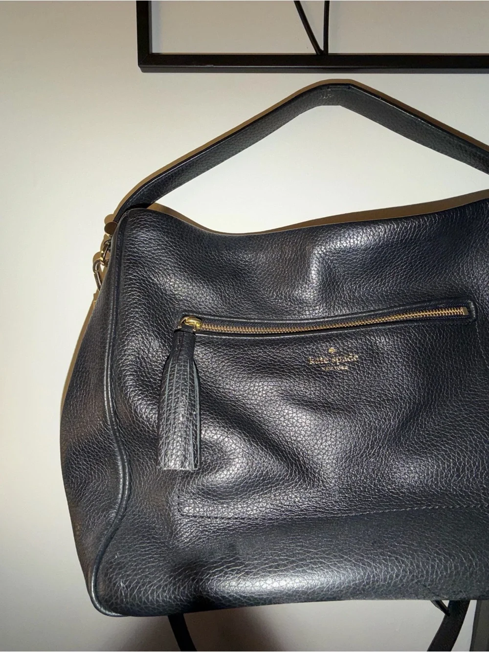 kate spade Black Pebbled Leather Shoulder Bag with Gold Hardware